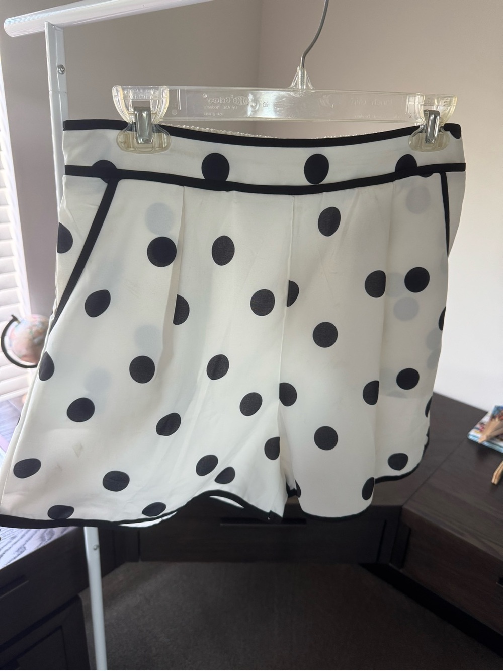 White Polka Dot Shorts with Black Trim. Never worn. Brand new Size L